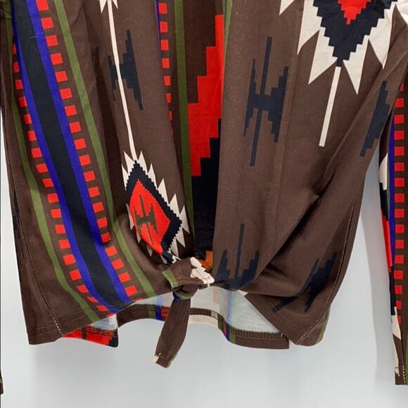 Southwestern Aztec tie front elbow patches top western native sz L - Picture 5 of 8